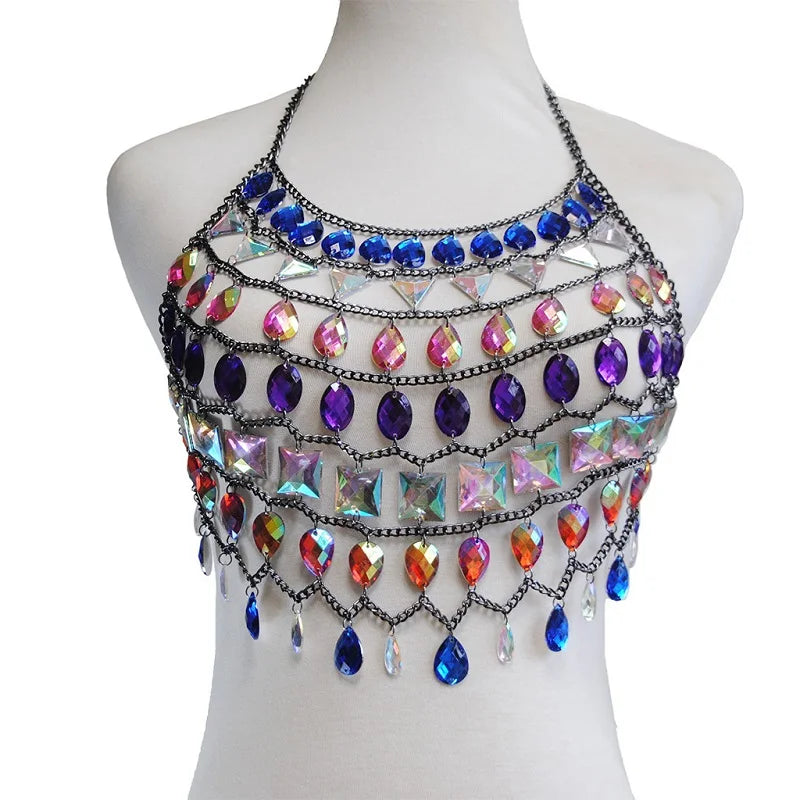 Gem Patchwork Festival Halter Tops Party Crop Top