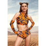 Roller Derby Performance Outfit Women High Neck Crop Set Rave Party Clubwear Printed Bodycon Set