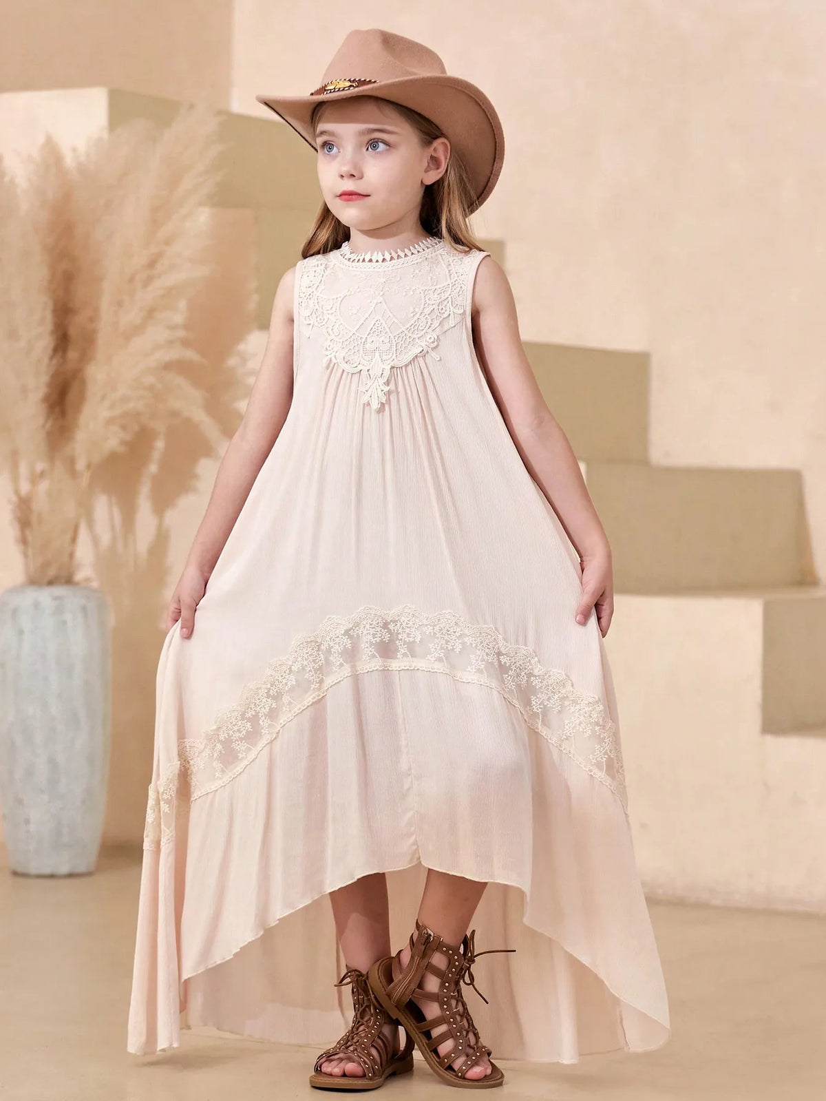 Summer Girls' Sleeveless Embroidered Trailing Skirt Photoshoot Worthy Maxi Dress