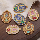 Two Horseshoe Fortune Enamel Charms Stainless Steel Gold Plated Pendant DIY Jewellery Earring Making Materials