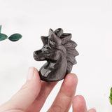 1PC Natural Silvery Obsidian Little Horse Head Crystal Statue