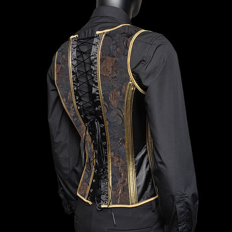 Vintage Circus Men's Boned Waistcoat Corset Vest Lace Up Burlesque Performance Stage Costume