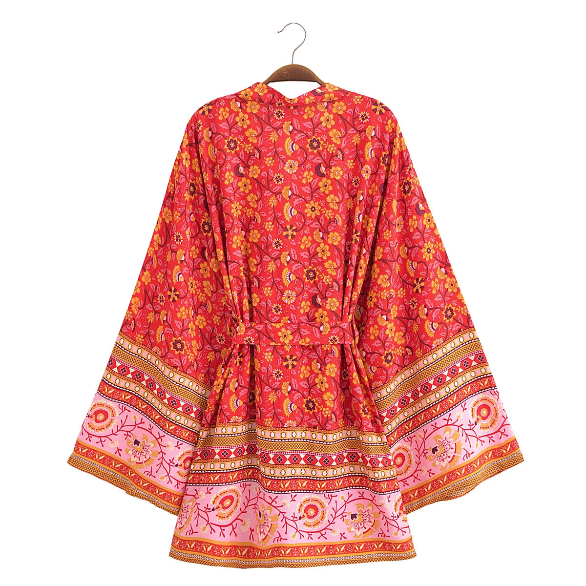 Red Flower Boho Cover Up Kimono