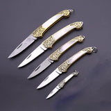 Principessa Pesca Handmade Shell Inlaid Folding Knife High Quality Sharp Brass Portable Keychain Mini Knife