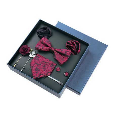 Men's 8pcs Tie Set Wedding Cravat Silk Bowtie Pocket Square Cufflinks Brooch Box Set Gifts For Men