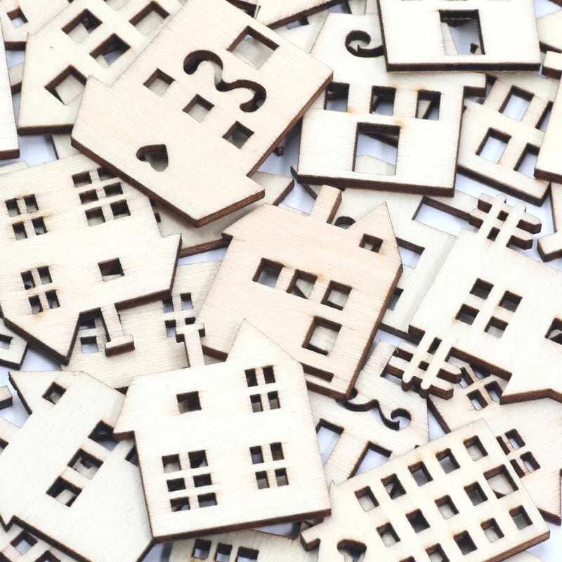 20pcs Mixed Wooden House Scrapbooking Embellishments DIY Craft Supplies