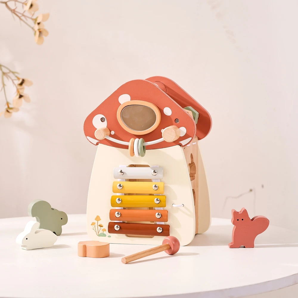 Mushroom Busy Box Baby Montessori Musical Wooden Toys Educational Percussion Toys