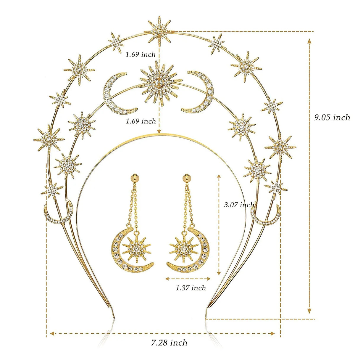 Halo Crown Sun Moon Stars Drop Earrings