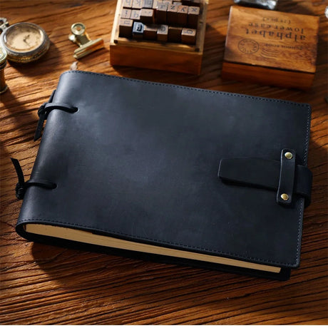 Stitched Genuine Leather Notebook 6 Colours Handmade Journal with Lock Blank Kraft Paper 200 Pages Sketchbook