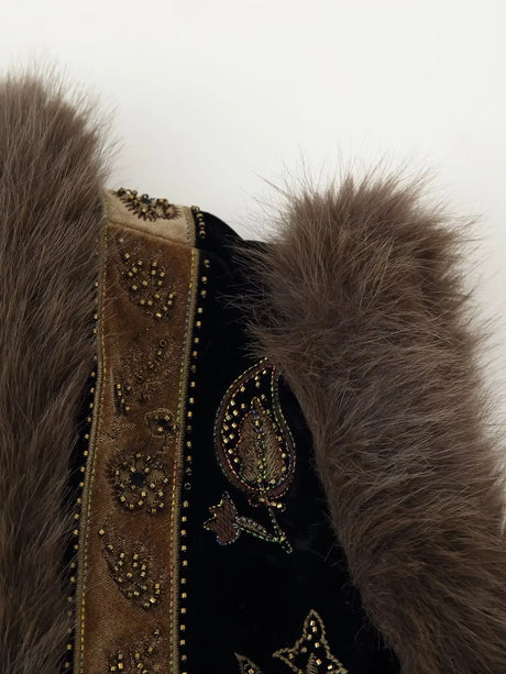 Dharma's Bead Stitched Vest Faux Fur Lined Vest