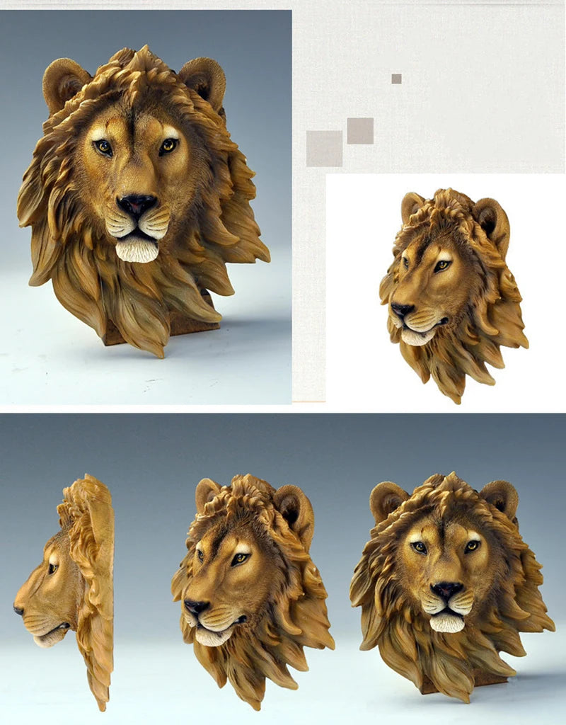 Resin Tiger Lion Wolf Bear Animal Head Wall Decor