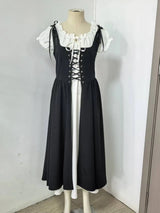 Medieval Cosplay Costume Women Two Layer Lace Up Bodice Dress