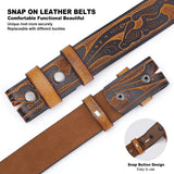 Genuine Leather Vintage Belt No Buckle Embossed Cowhide Strap Western Cowboy Belts