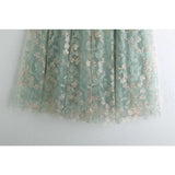 Primrose's Floral Tulle Skirt Embroidered Lace High Waist Midi Skirt