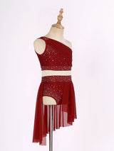 Girls Dance One Shoulder Crop Top Wrap Tutu Skirt Set