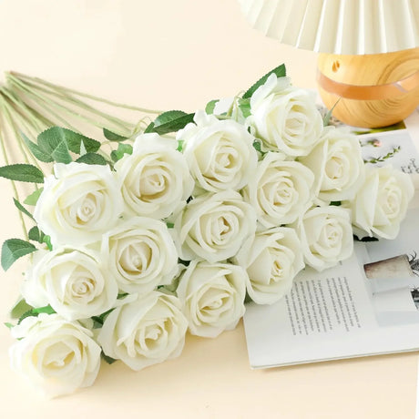 50 Pcs Velvet Roses Artificial Flowers Real Touch Fake Roses Valentine's DIY Wedding Bouquet Home Decor