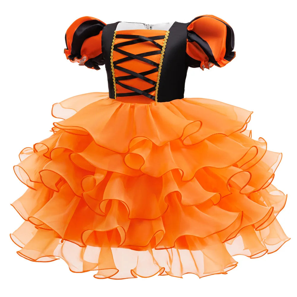 Orange Witch Halloween Cosplay Tiered Cake Dress
