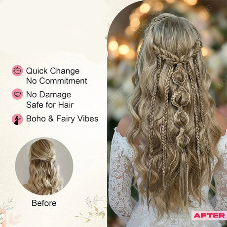 Medieval Maiden Hair Braids Clip in Hair Extensions 24 Inches Synthetic Wig Hairpieces