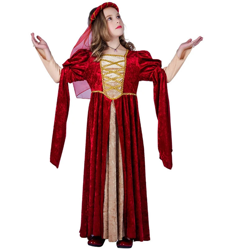 Girl's Renaissance Costume Medieval Court Red Fancy Dress Outfit