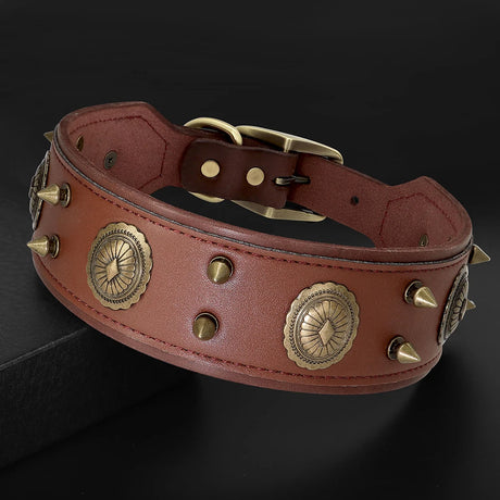 Genuine Leather Dog Collar 2inch Wide Rivets and Spikes Medieval Cosplay