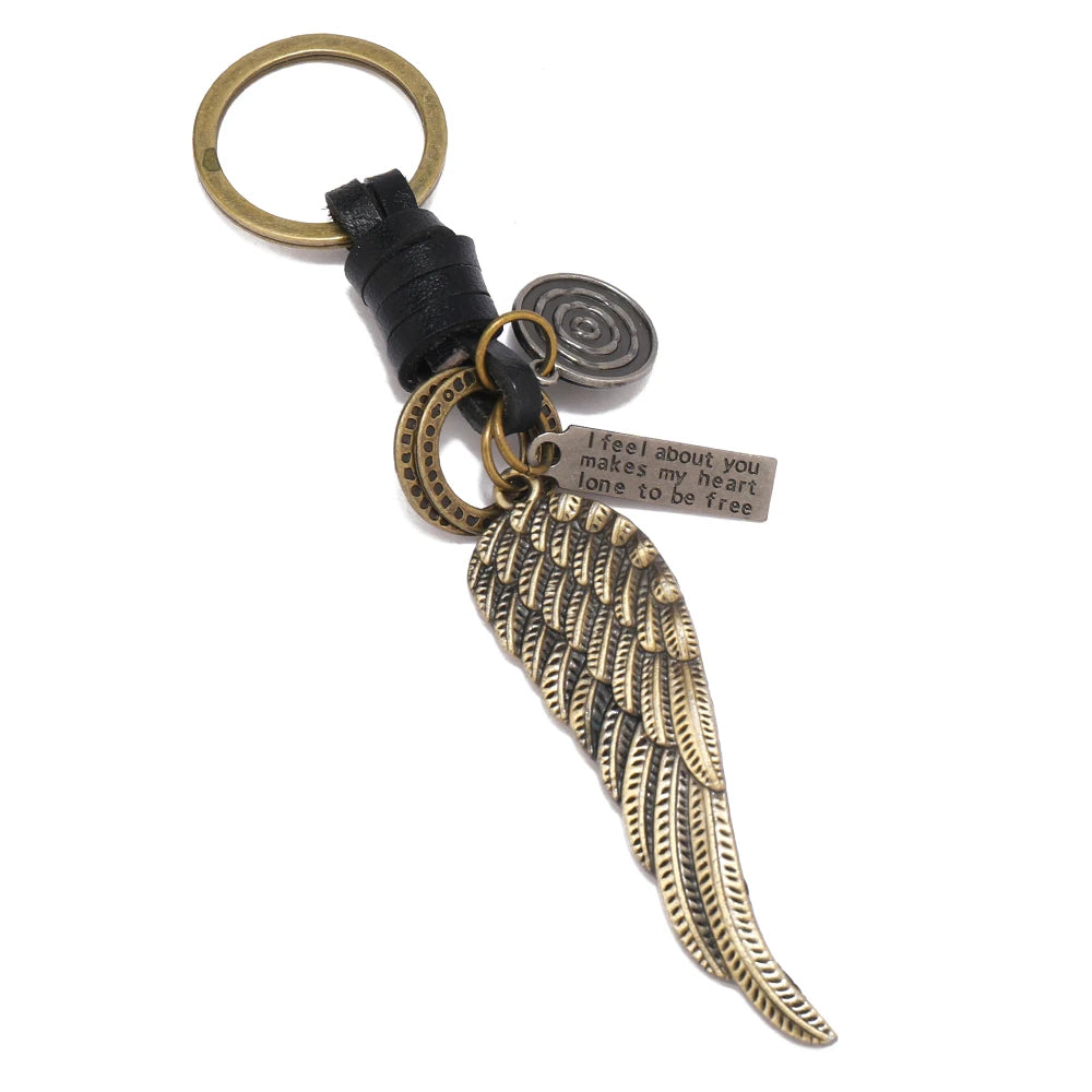 Angel Wing Key Chain Braided Leather Key Ring