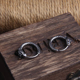Viking Dragon Head Huggie Stainless Steel Men Hoop Earrings with Wooden Box