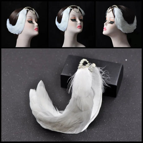 Ballet Swan Lake Headwear White Black Feather Headband With Crystal Rhinestones Ballerina Headdress