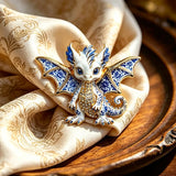 Blue Floral Baby Dragon Enamel Brooch with Rhinestones