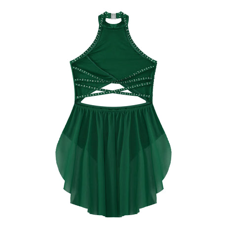 Girls Dance Performance Rhinestone Fringed Dress Figure Ice Skating Dancewear