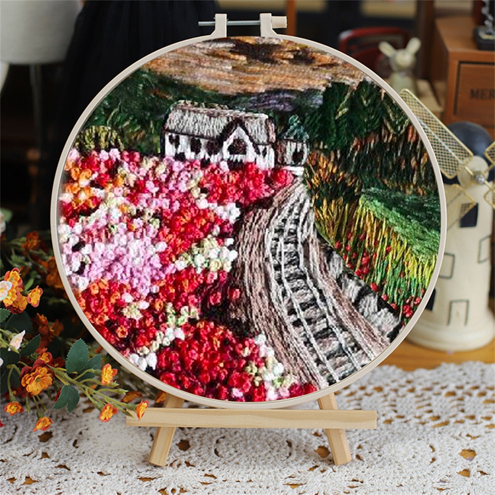 DIY Floral Landscapes Beginner Embroidery Set With Hoop DIY Craft Kits
