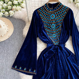 Royal Peacock Velvet Dress