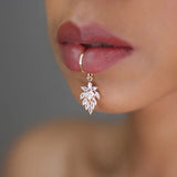 Leaf Charm Lip Ring Zircon Non Piercing Face Jewellery Labret Cuff