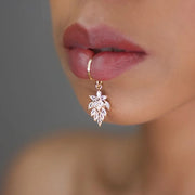 Leaf Charm Lip Ring Zircon Non Piercing Face Jewellery Labret Cuff