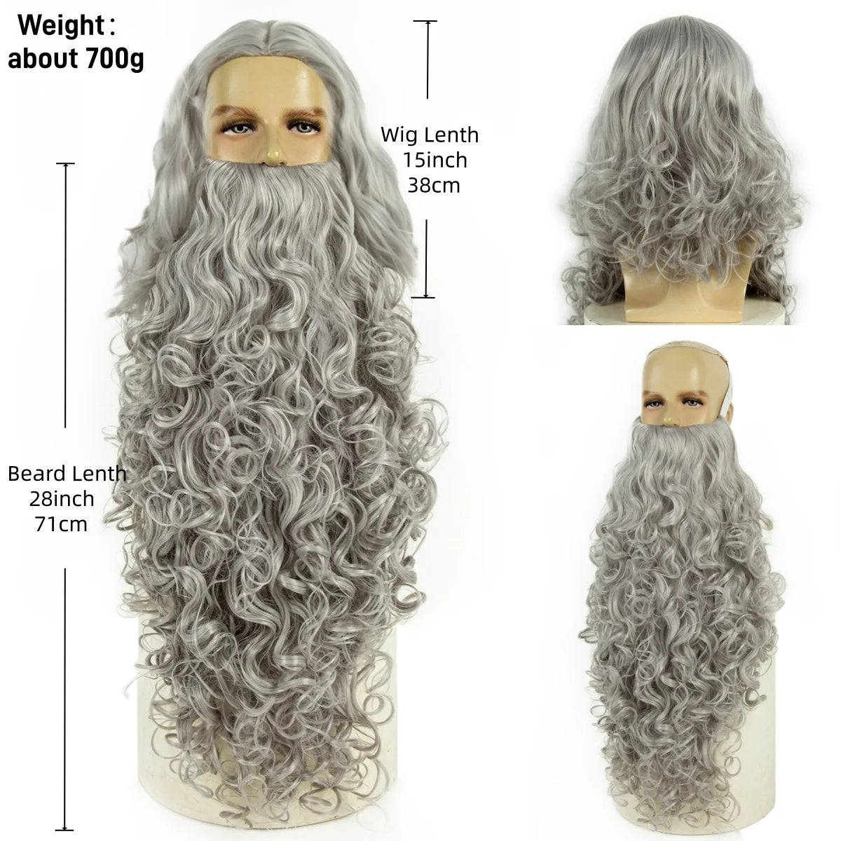 Wizard Santa Claus Long Curly Beard Wigs,Eyebrows Moustache Synthetic Wig Costume Old Men