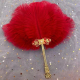 Ostrich Feather Fan Round Fan with Golden Hollow Handle Court Dance Hand Fans
