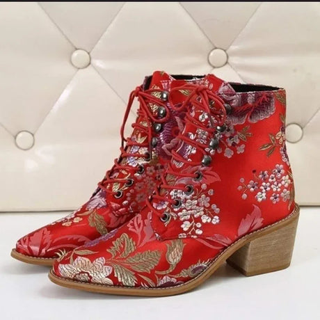 Marie Antoinette Handmade Embroidered Ankle Boots