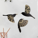 Set of Three Wooden Black Bird Wall Art Decor
