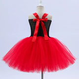 Girls Queen of Hearts Costume Kids Halloween Dress Up Tutu Dress with Crown Wonderland Red Queen