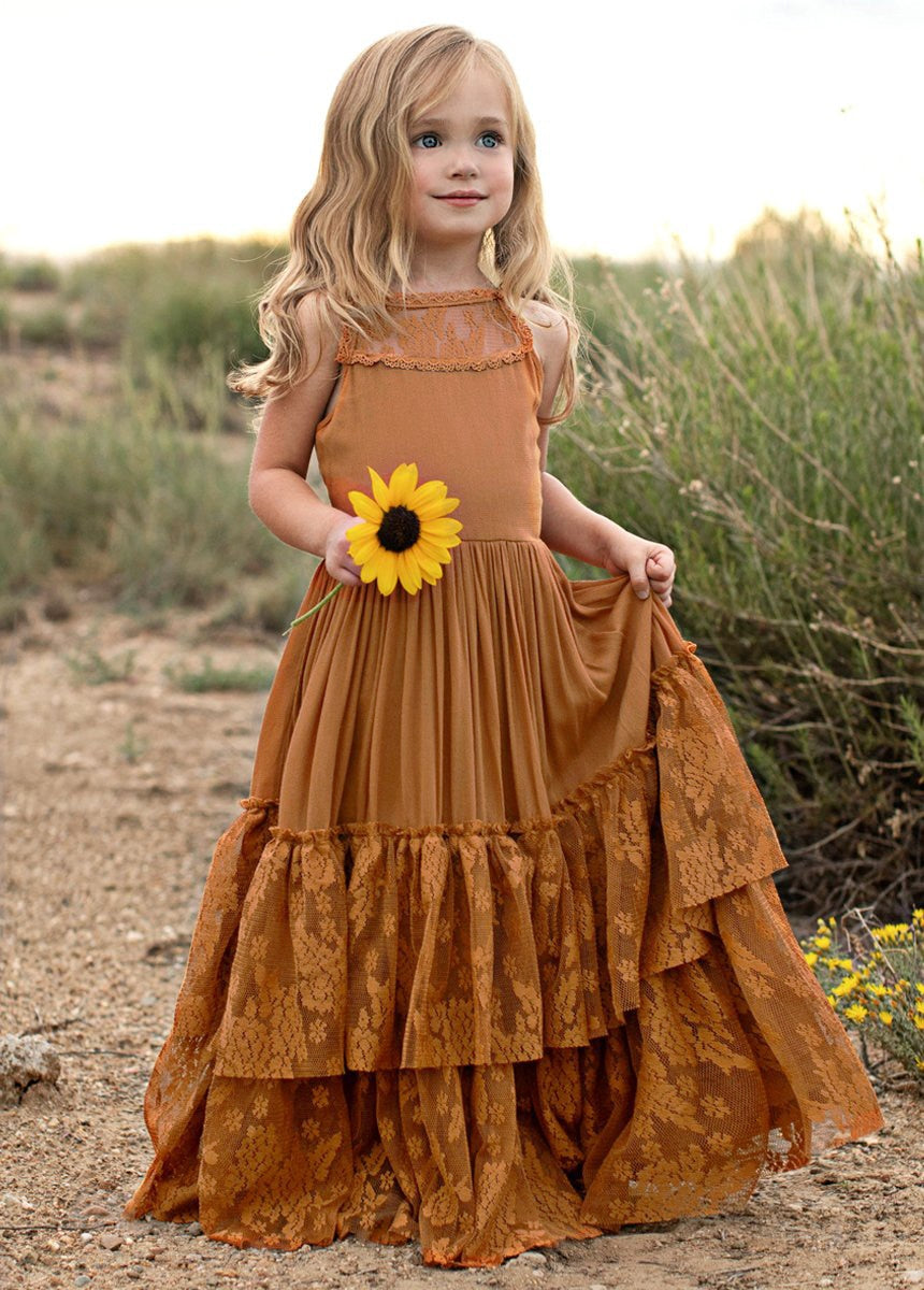 Girls Maxi Lace Chiffon Photoshoot Dresses For 3-15 Years