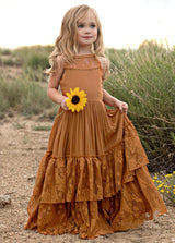 Girls Maxi Lace Chiffon Photoshoot Dresses For 3-15 Years