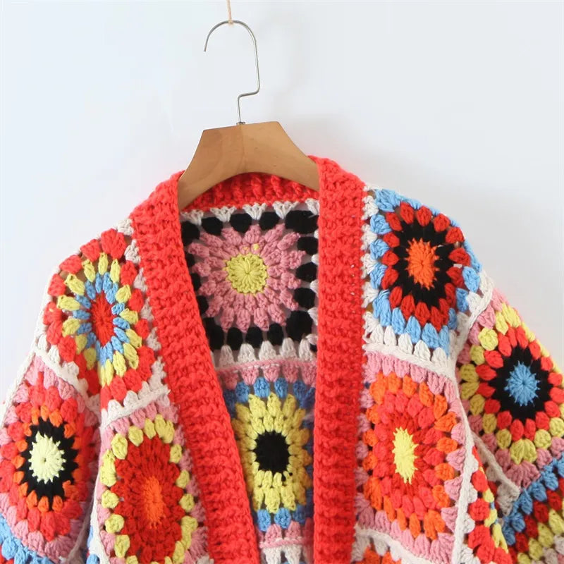 Gam Gam Granny Squares Knit Buttonless Cardigans
