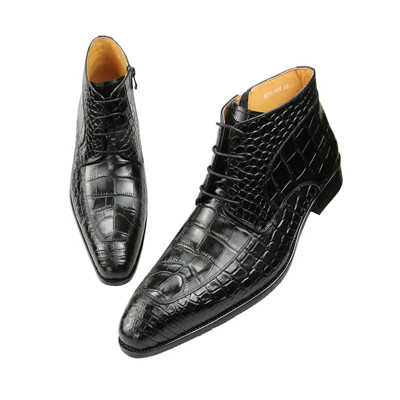 Gator Boots Pointed Toe Mens Genuine Leather Shoes White Purple Green