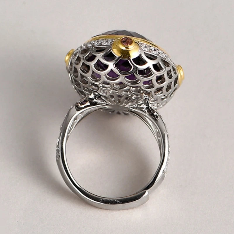 Lady of the Depths S925 Sterling Silver Ring Natural Amethyst Occidental Topaz Zircon