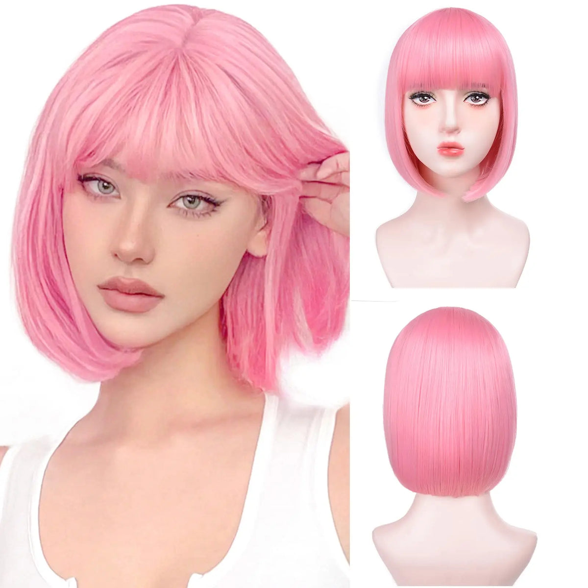 Synthetic Party Wigs Colourful Rainbow Bob with Bangs Hairstyle Halloween Cosplay