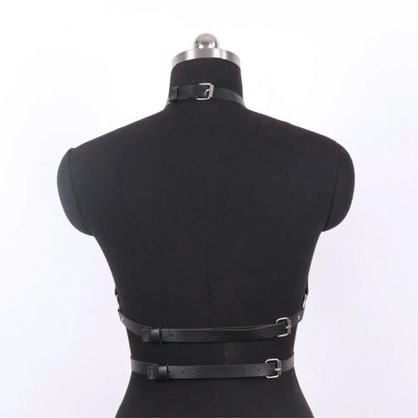 Gothic Dark Faux Leather Halter Body Harness, Adjustable Chest Strap Halloween Vampire Witch Cosplay