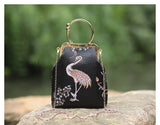 Embroidered Crane Vintage Inspired Handbag