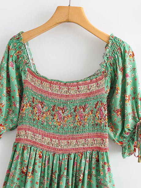 Anahita Bohemian Floral Shirred Dress