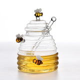 Glass Honey Bottle Honeycomb Bee Container with Dipper and Lid