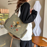 Golden Bee Print Canvas Shoulder Bag Crossbody Messenger Bag