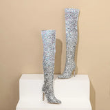 Galaxy Thigh High Boots Gradient Sequin Stretch Boots 11CM Heels
